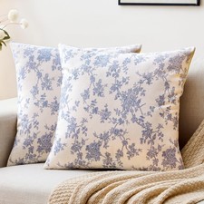 Cotton Pastoral Floral Throw Pillow Covers 18x18 Set of 2, Square Farmhouse S...