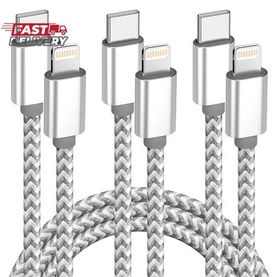 USB C to Lightning Cable 3Pack 6 FT Apple Mfi Certified Iphone Fast Charger Type