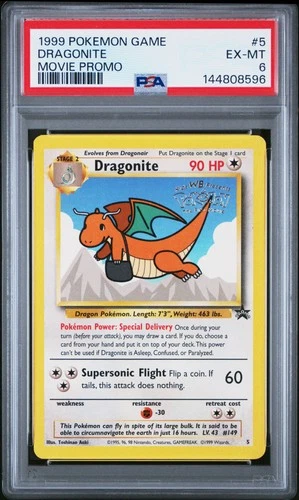 1999 POKEMON GAME MOVIE MOVIE PROMO #5 DRAGONITE PSA 6
