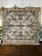 Vintage Jacquard Tapestry Wall Hanging Orientalist Scene Fringe Boho Decor 31.5”