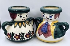 Vintage Man & Lady Vases Figural Hands on Hips Hand Painted Ceramic 5.5"H QTY 2