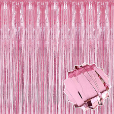 3 Pack Pink Foil Fringe Curtains Backdrop, 3.28 X 9.8 Ft Metallic Streamers Tins