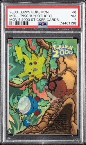 2000 TOPPS POKEMON THE MOVIE 2000 STICKER CARDS #6 HOOTHOOT/MARILL/PIKACHU PSA 7