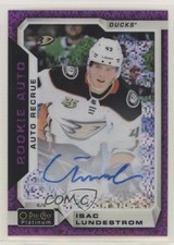 2018-19 O-Pee-Chee Platinum Rookie Autos Violet Pixels Isac Lundestrom Auto 1ra