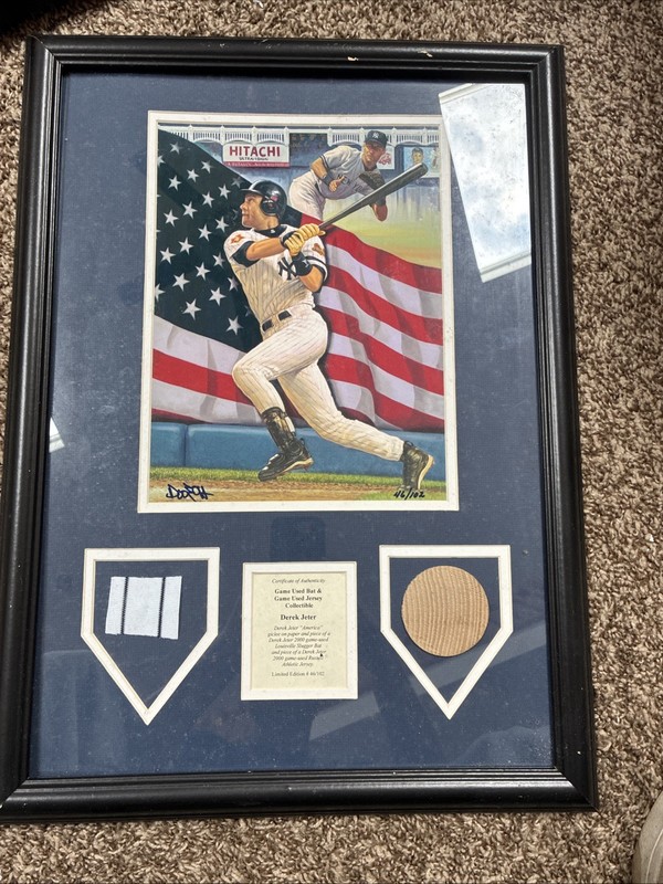Derek Jeter Framed photo&Game Used Bat and Jersey Collectible 46/102 16x24