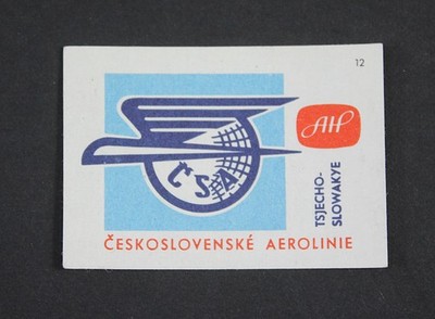Vintage ČSA Czechoslovak Airlines Matchbox Label TSJECHO-SLOWAKYE 12 Aviation