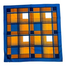 Vintage St. Michael Scarf - Made in Italy - Blue Brown Orange Geometric 26"x26"