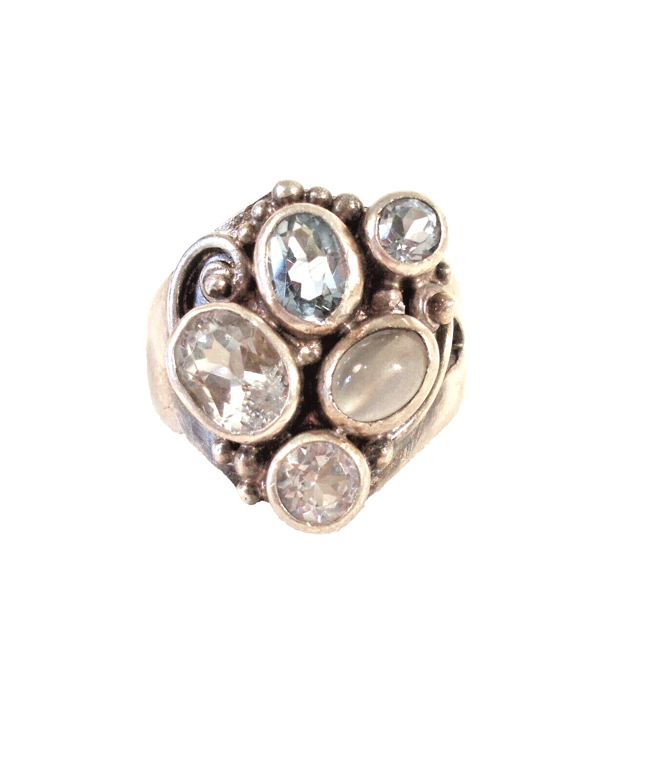 Dramatic Multi Stone Sterling Silver Ring Blue To… - image 1