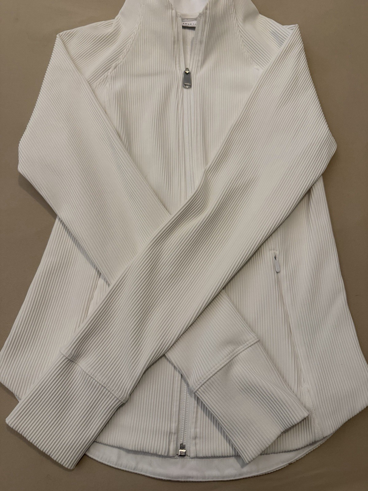 Athleta White Ribbed Zip Jacket Active Thumbholes… - image 8