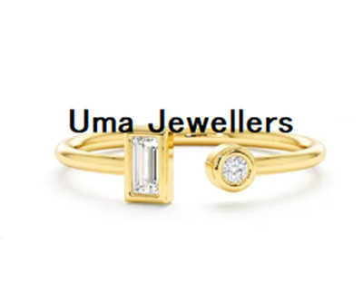 14K Gold Plated Minimalist T Cuff Ring Diamond 925 Silver Adjustable Ring