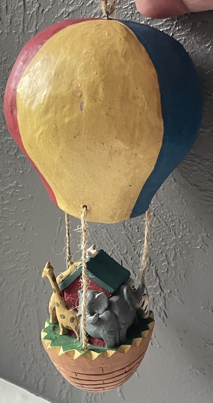 Vintage Noah's Ark Hot Air Balloon Hanging Ornament Paper Mache Folk Art