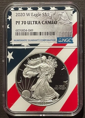 2020-W $1 SILVER AMERICAN EAGLE NGC PF70 American Flag Holder : 07529