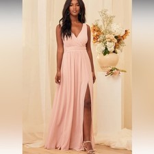 Lulus NEW Thoughts of Hue Blush Maxi Long Dress Medium Bridesmaid WeddingREAD