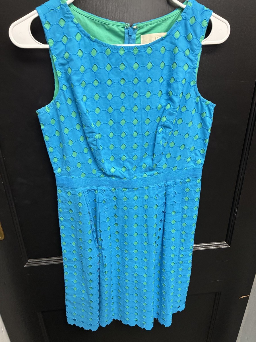 Loft Turquoise/Green Eyelet Fit & Flare ladies Dress - Size 2P
