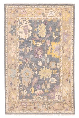 Traditional Charcoal Hand-knotted Area Rug 5'6'' x 8'6'' Oriental Wool Carpet