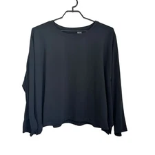 Girlfriend Collective Womens Boxy 3/4 Sleeve Shirt Sz 5X Black Stretch Active