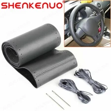 DIY Car Steering Wheel Cover Genuine Cowhide Black Leather Anti-slip Accessories