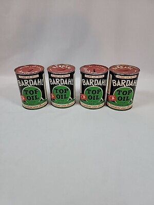 Lot Of 4! Rare Vintage 1950s Bardahl Top Oil Tin Can Coin Bank 3 Have Play Coin