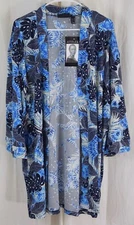 Attitudes By Renee Open Front Stretch Cardigan Floral Multi Blue Medium Petite