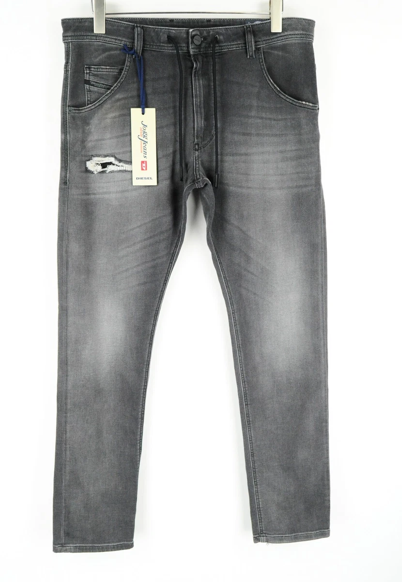 DIESEL Krooley CB-NE 069EM W32 Men Sweat Jogg Jeans Slim Cotton Stretch Grey