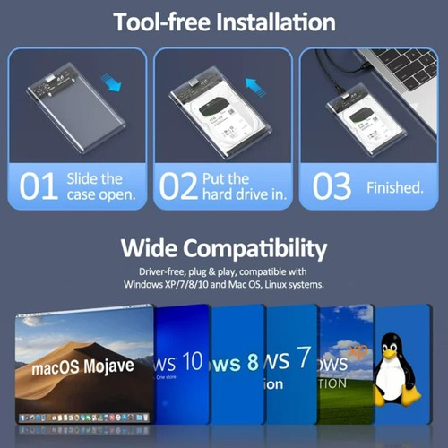Externe 6TB Festplattengehäuse USB 3.0 für 2,5-Zoll SATA-I/II/III-HDD SSDs, UASP - Imagen 8 de 12