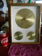 Vtg AIRGUIDE Barometer Temperature Gauge Brass Wood Frame USA