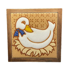 Vintage 1980's Framed 7"x7" Duck Tile Trivet - Made in USA