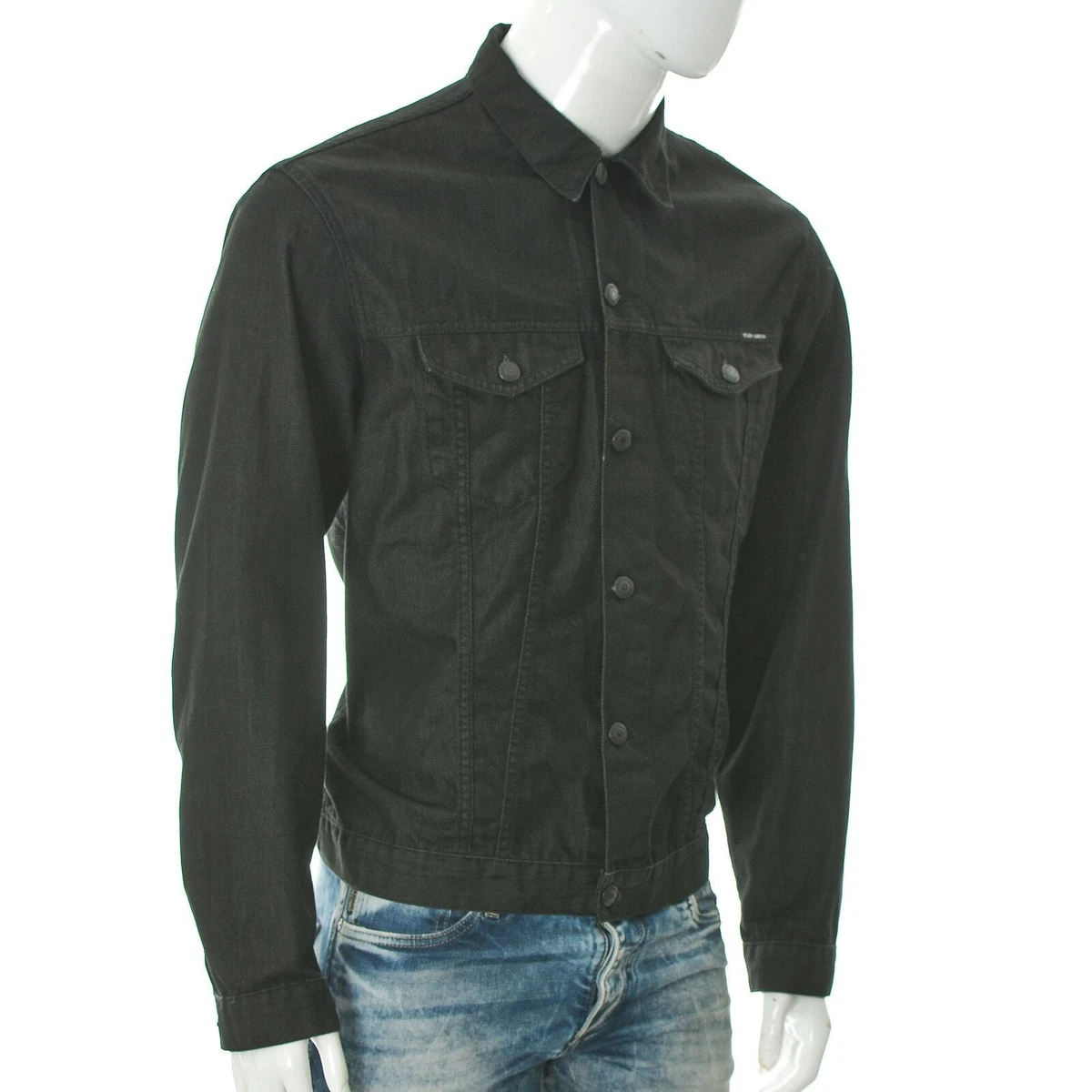 Teddy Smith Men s Twill Denim Bomber Jacket Button Up Tracker Size XXL Dark Grey