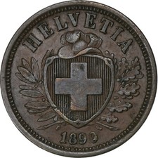 [#1306857] Switzerland, 2 Rappen, 1890, Bern, Bronze, AU, KM:4
