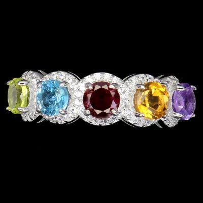 925 Sterlingsilber Ring Rund Mosambik 5mm Amethyst Citrin Edelstein 7 - Bild 1 von 4