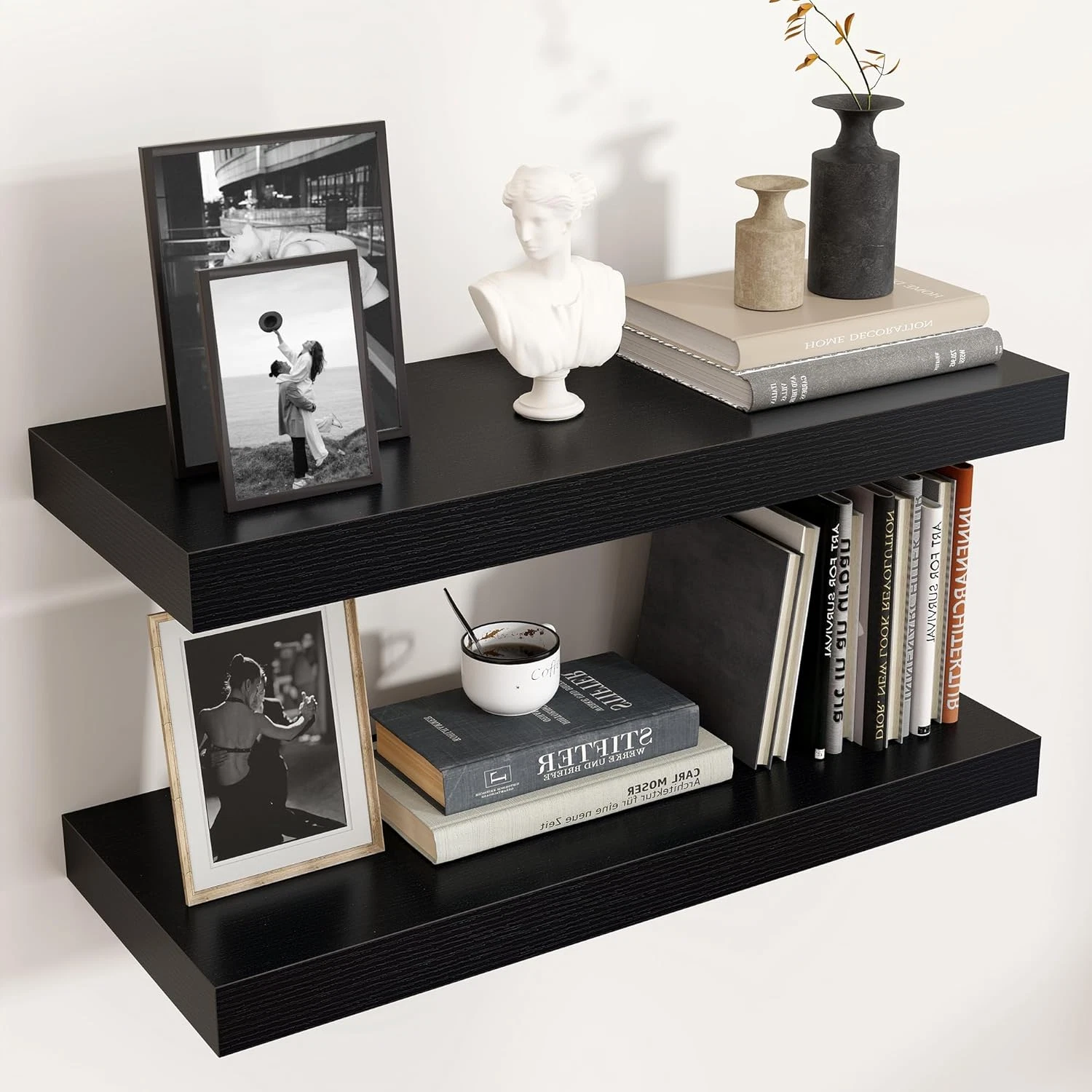 Stylish Black Floating Shelves - 24" Wall Mounted Wood Shelves for Any Room