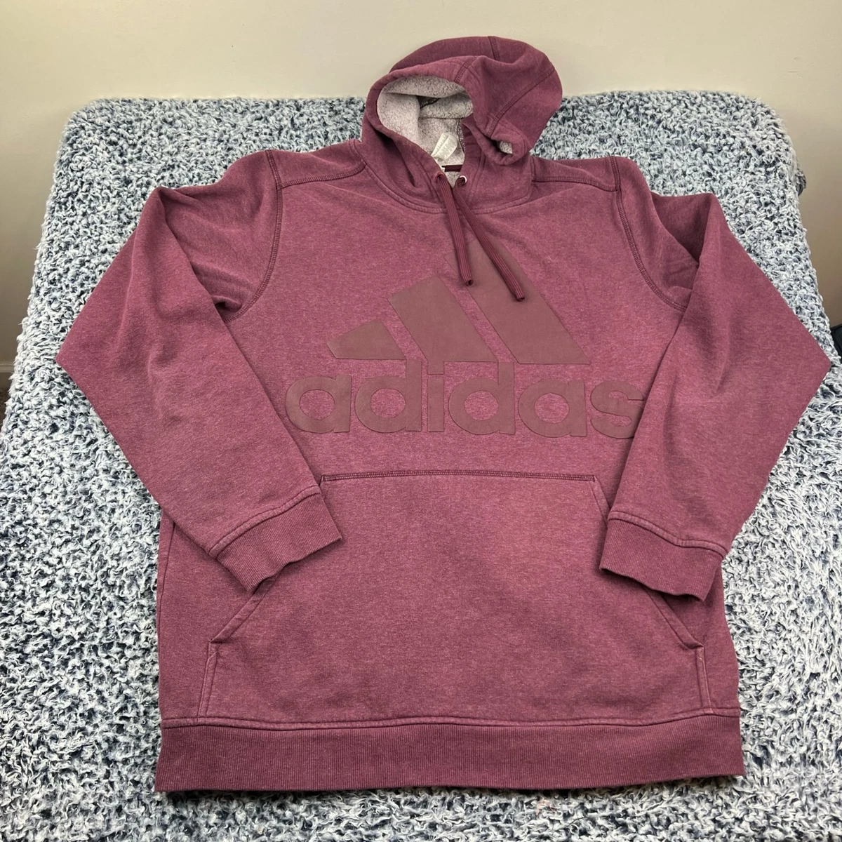 Adidas Hooded Sweatshirt Mens Large Maroon Hoodie Pullover Logo Spell Out