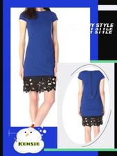 Gorgeous KENSIE Two Tone Color Block Dress Black Flower Applique Size L New SALE