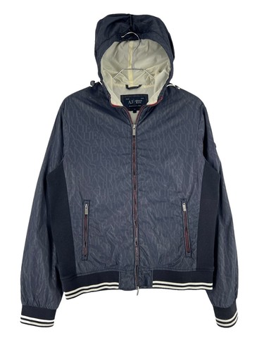 ARMANI JEANS Hickory Stripe P-Coat Jacket Size 48 White Blue mens