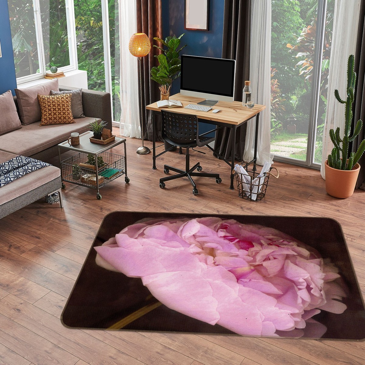 Flower Floor Mat / Pink × White Pink White Daisy Rug, Cute Floral Nursery Rug, White Flower