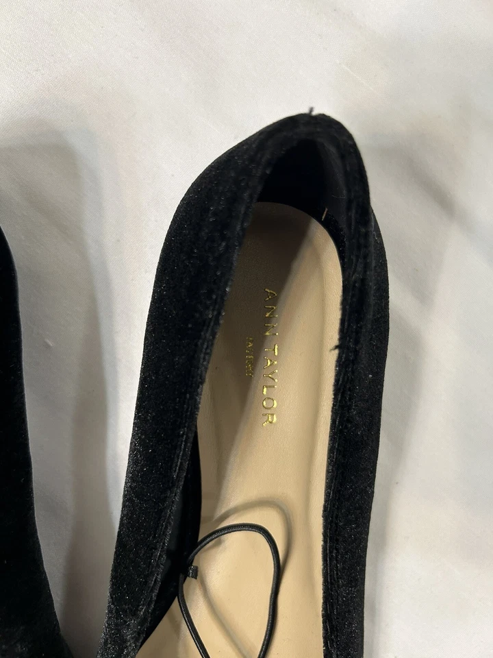 Ann Taylor заводские туфли черный нарядный плоский носок бант скольжения на бархатистый новый с Ярлыками размер 6 М - Изображение 2 из 4