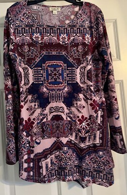 One World Live And Let Live Bohemian Stud Size S Long Flared Sleeve Liquid Knit