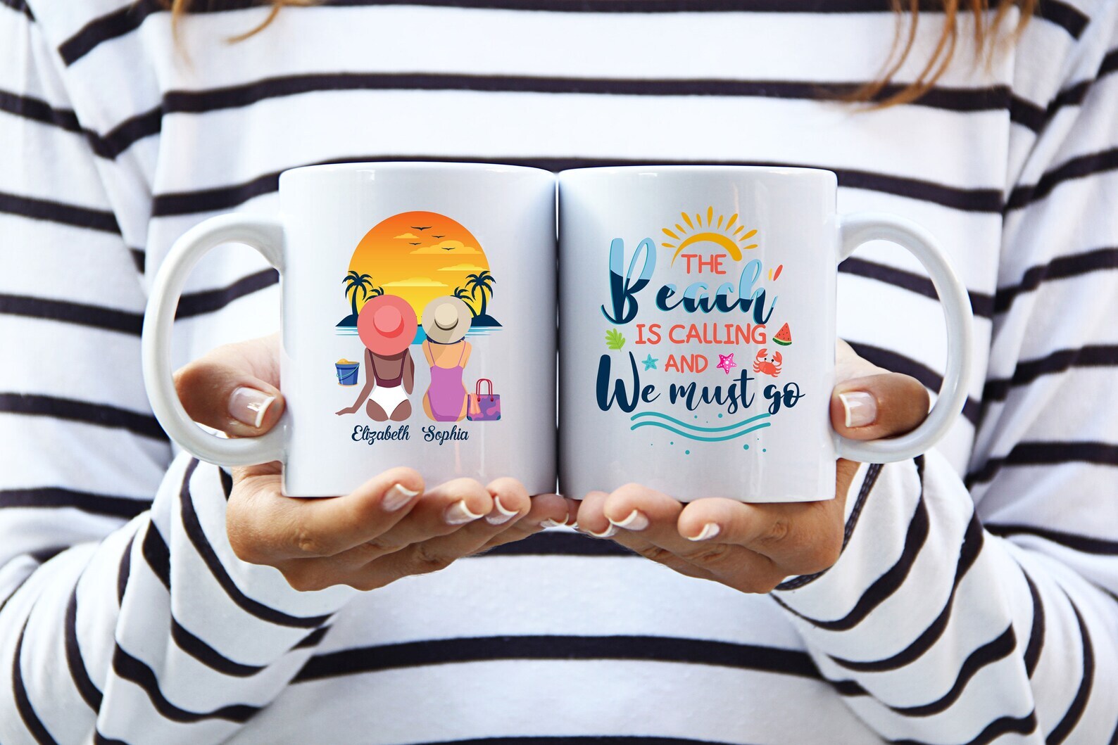 Personalized Best Friend Beach Sunset Mug Summer Vacation Cup Beach Vibes Bestie
