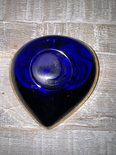 Cobalt Glass Gold Gilt Painted Floral Heart Shaped Trinket Dish Murano? - Picture 4 of 6