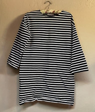 Everlane The Breton Cotton Tee Dress Small Black White Striped Zip Shoulder