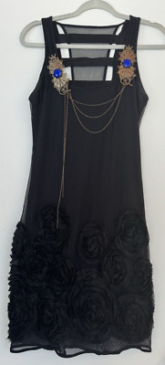 Save the Queen Italy Tank Dress Applique Flower Small Metal Crown Jewel Chain