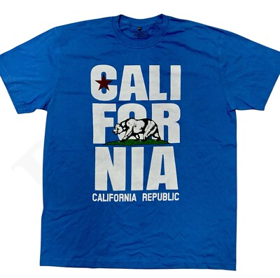 #ad California T Shirt Men#x27;s 4XL fits like 2XL Blue CALI FOR NIA Grizzly Bear Flag $9.99