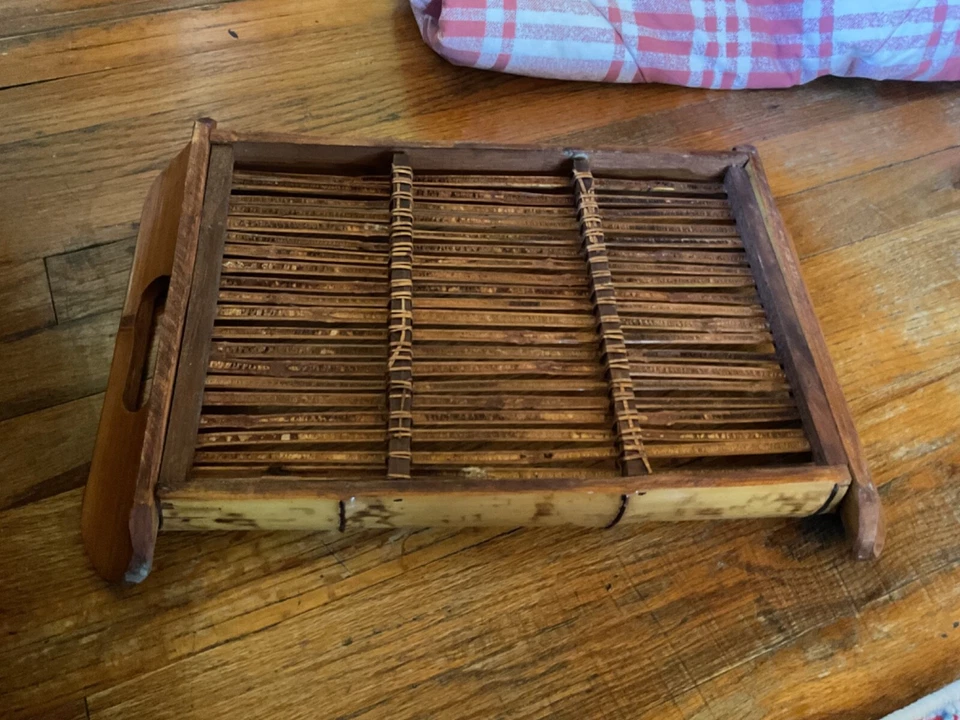 Tortoise Shell Bamboo Serving Tray Rattan Tropical Tiki Boho Handles Vintage - Image 4 of 4