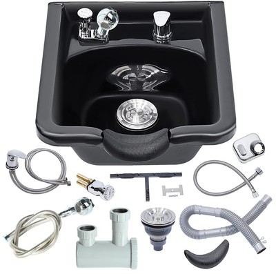 Shampoo Bowl for Salons, Black ABS Plastic Shampoo Sink for Home, Easy to Cle...