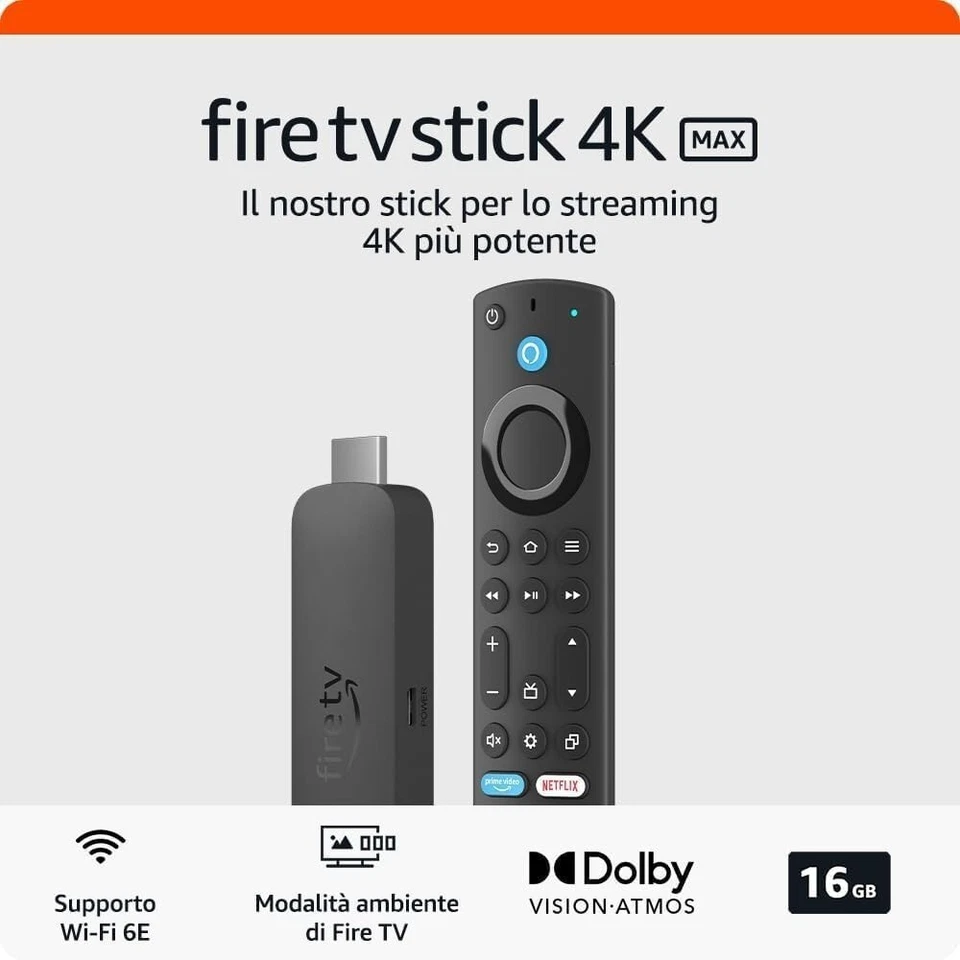 Fire TV Stick 4K MAX Amazon Streaming WiFi Dolby Vision Telecomando Vocale Alexa - Imagen 3 de 4