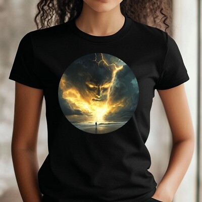 Frauen T-Shirt Dämon mit Blitz Motiv Baumwolle Größe S bis 3XL
