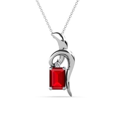 Smaragdschliff Edelstein & Diamant Anhänger mit 16'' Kette 14K Weißgold JP:223577
