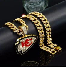KANSAS CITY CHIEFS Bling Hip Hop Pendant Gold 24" Chain