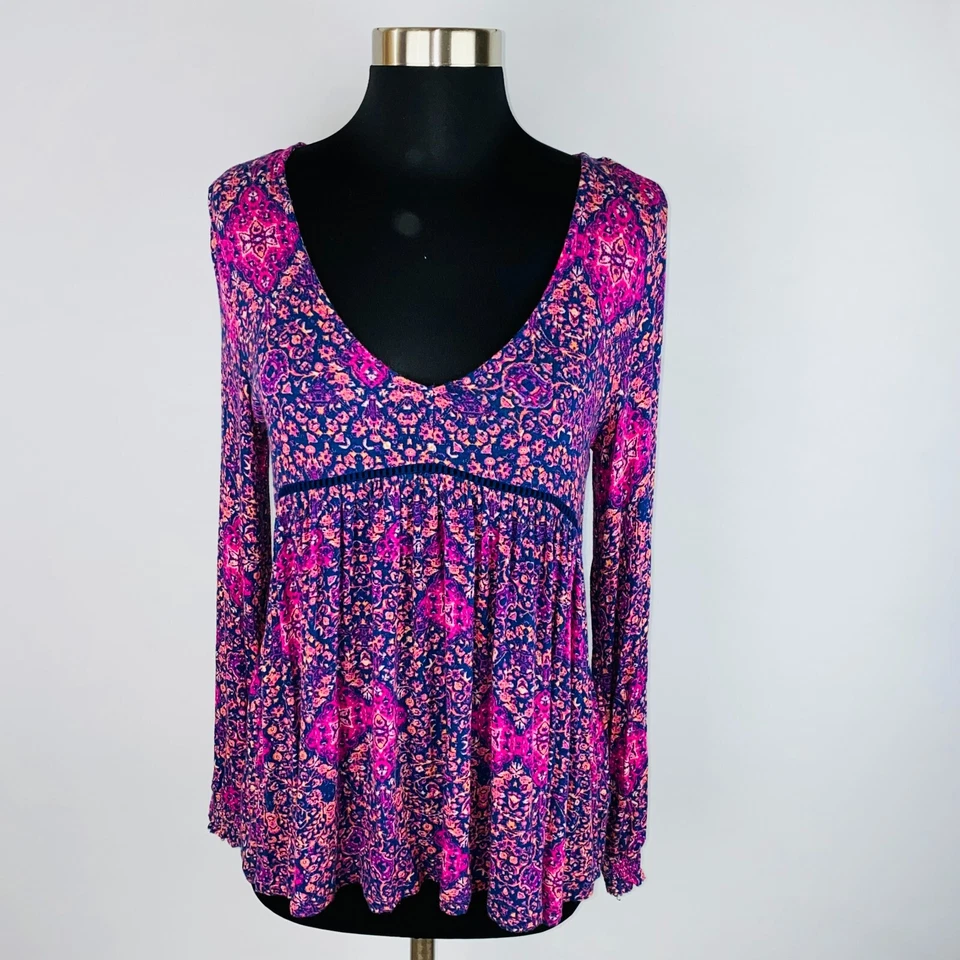 Jessica Simpson Top Womens Pink Purple Pretty Bohemian Boho Baby Doll Top S - Image 2 of 4