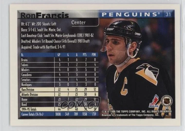 1995-96 Bowman Ron Francis #31 HOF - Image 2 of 2